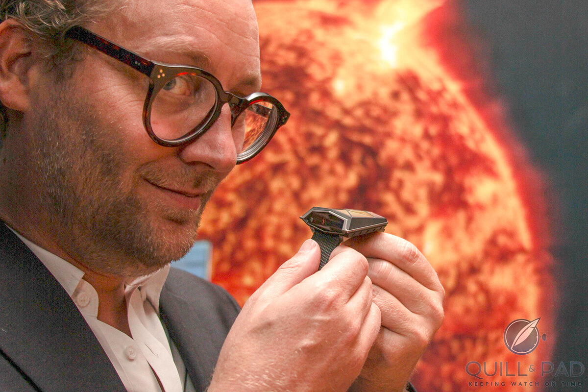 Romain Jerome CEO Manuel Emch with the Spacecraft