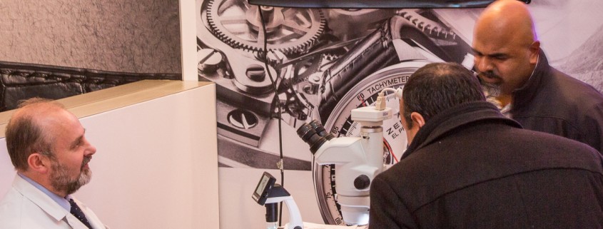 Watchmaking demonstration at the Zenith stand at SalonQP 2014