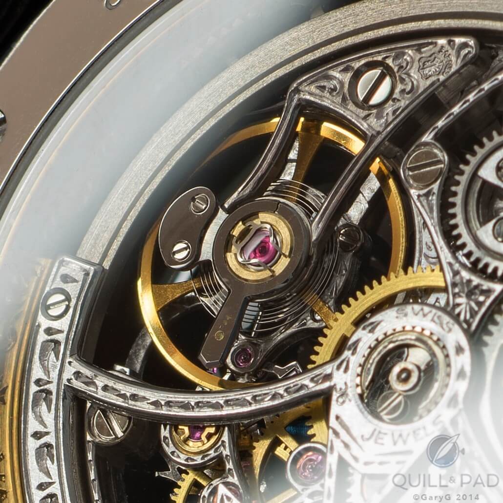 Movement Detail of the Vacheron Constantin Malte Squelette showing the index and Geneva Seal