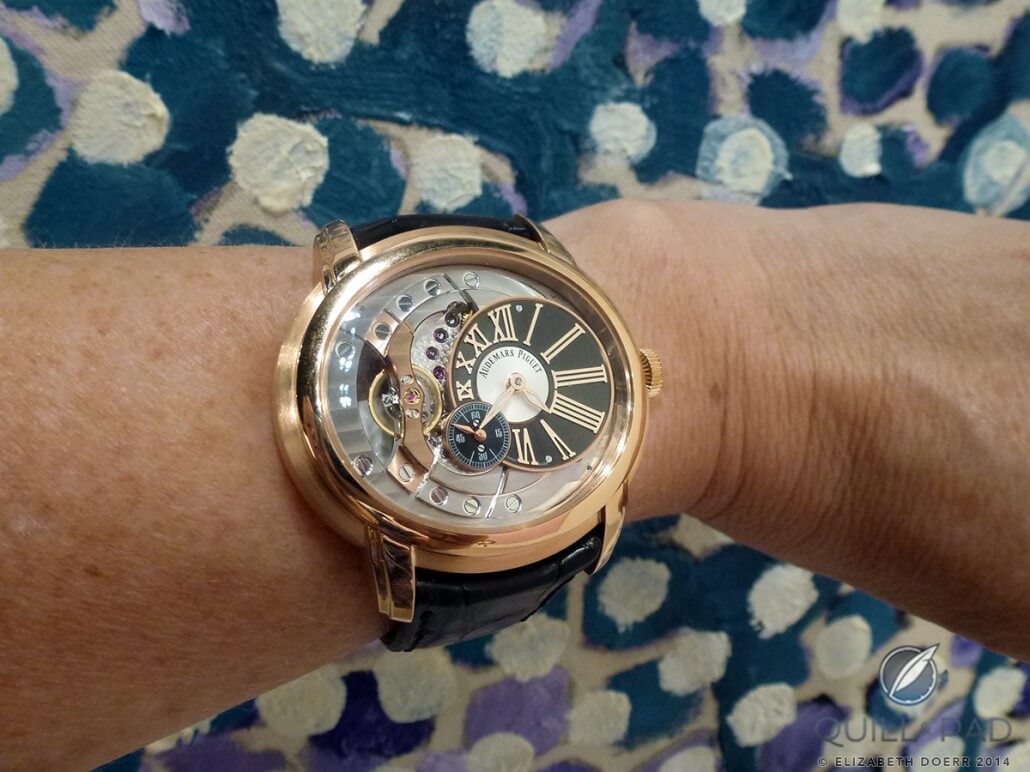 The Audemars Piguet Millenary 4101 against the backdrop of Terry Winters’ ‘Clocks and Clouds’ at Art Basel Miami 2014