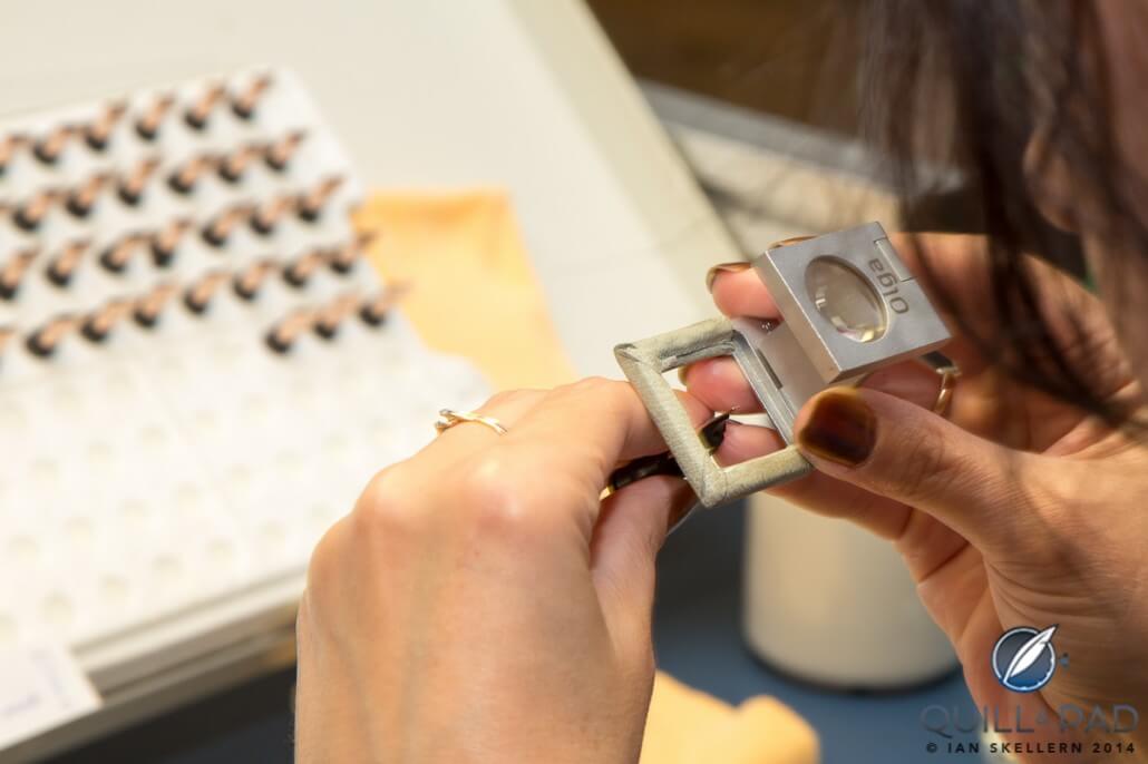 Carefully checking each Montblanc nib at every stage of production