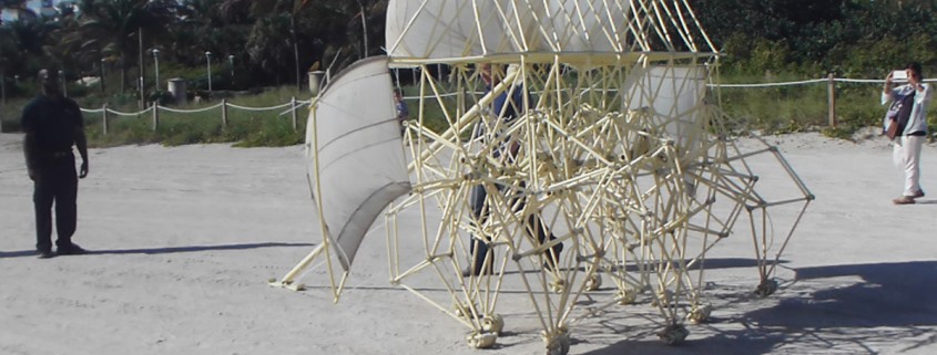 A Theo Jansen Strandbeest on the beech during Art Basel Miami 2014