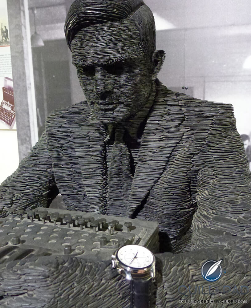 Alan Turing statue wearing a Bremont Victory wristwatch at Bletchley Park
