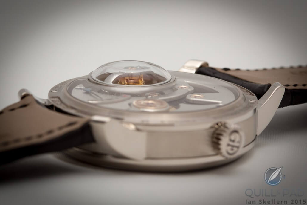 Back of the Greubel Forsey Tourbillon 24 Secondes Vision with its dome for the tourbillon