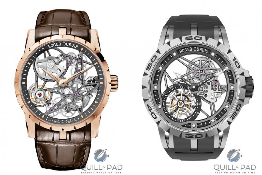Roger Dubuis Skeleton Automatic (left) and Excalibur Flying Tourbillon (right)