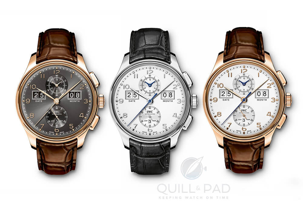 IWC's Portugieser Perpetual Calendar Digital Date-Month is available in red gold with black dial, red gold with white dial, and platinum with white dial