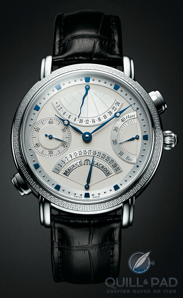 The limited-edition platinum version of the original Masterpiece Double Retrograde by Maurice Lacroix