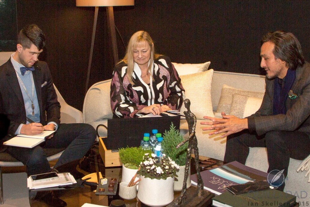 Joshua Munchow and Elizabeth Doerr talking to Audemars Piguet art director Octavio Garcia at the 2015 SIHH 