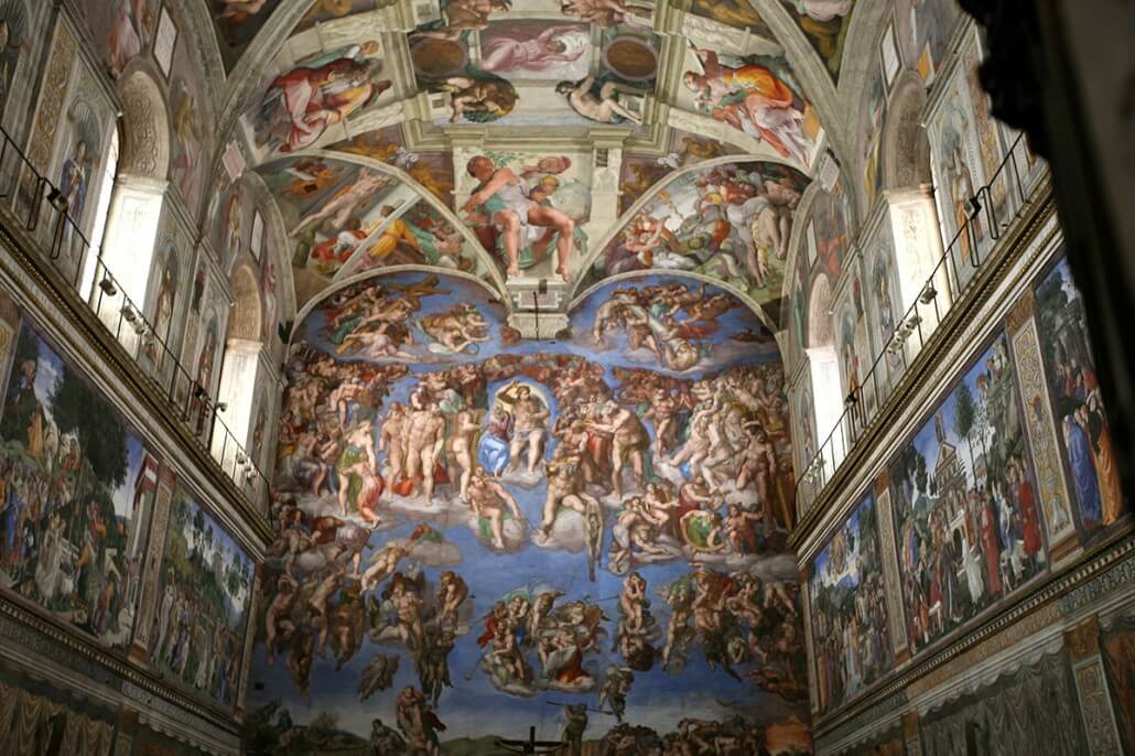 Michelangelo's famous paintings on the ceiling of the Sistine Chapel at the Vatican