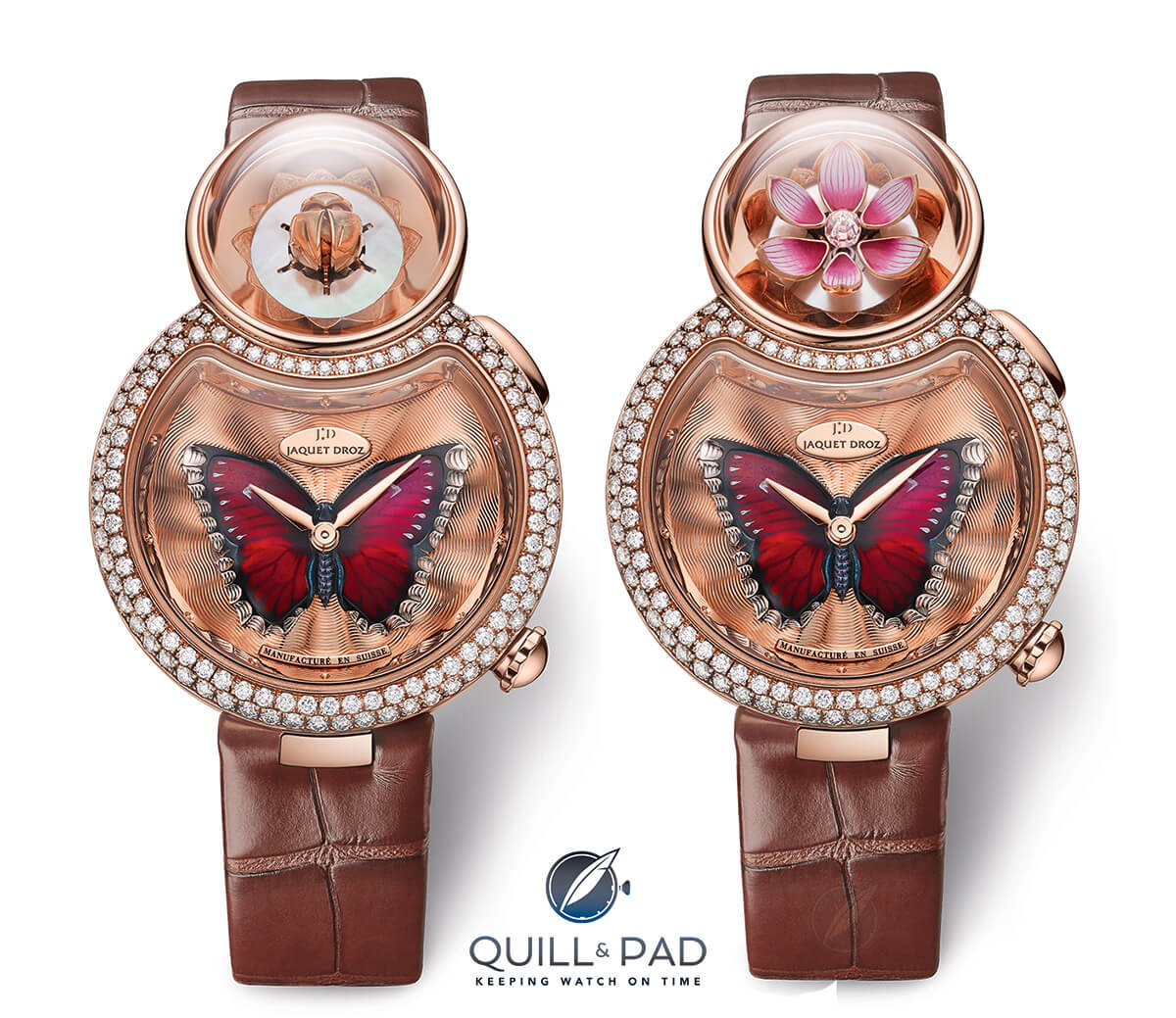 Jaquet Droz Lady 8 Flower with lotus flower closed (left) and open