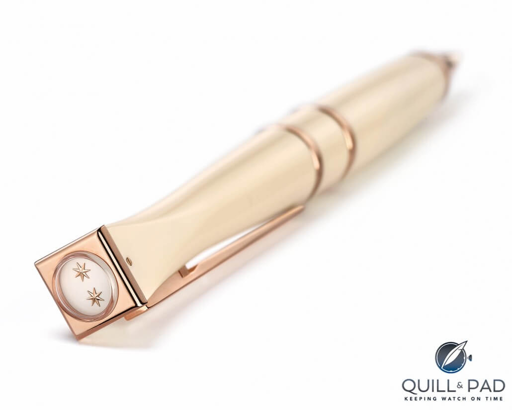 The ivory-colored rendition of Jaquet Droz's pen