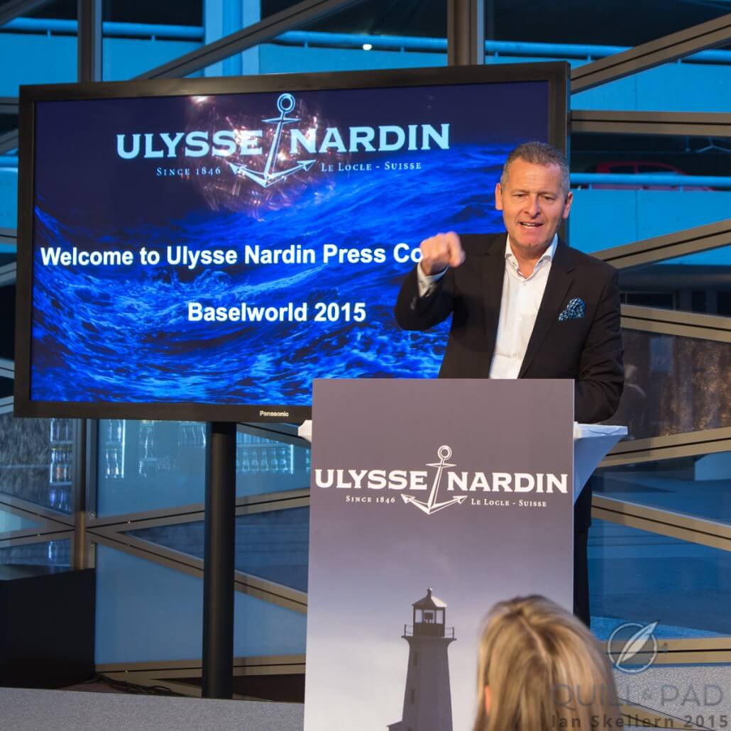 Ulysse Nardin CEO Patrik Hoffmann announcing the partnership between Ulysse Nardin and Artemis Racing