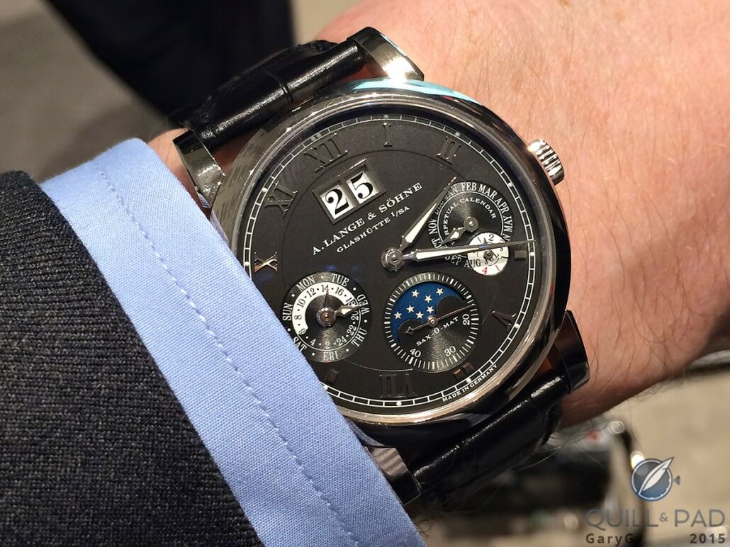 Reporting live: A. Lange & Söhne Perpetual Calendar on the author’s wrist at its introduction in New York City