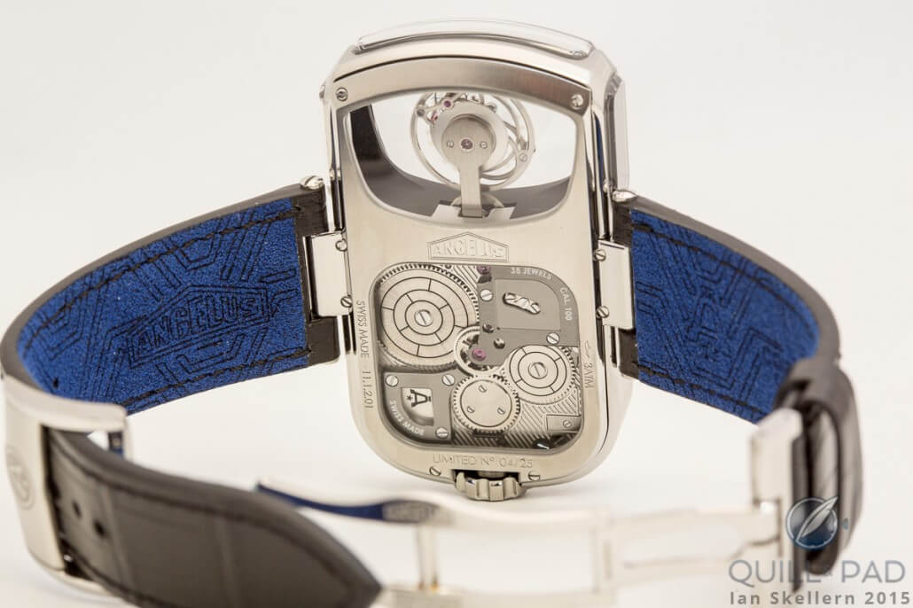 View of the back of the Angelus U10 Tourbillon Lumière