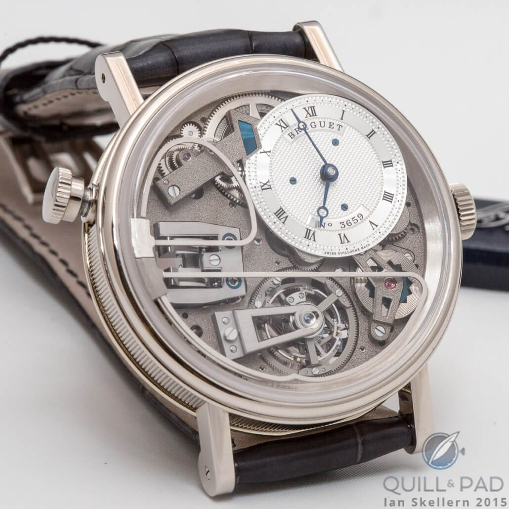 Breguet Reference 7087 Tradition Répétition Minutes Tourbillon: those unusually curved bars seen dial side are the repeater gongs
