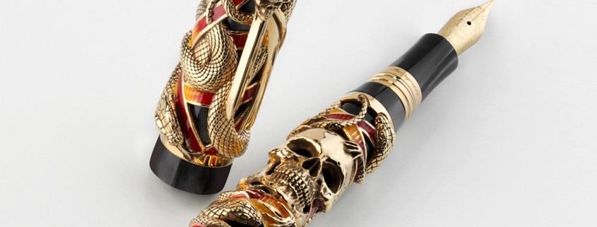Intricately engraved gold Montegrappa Cult Q1