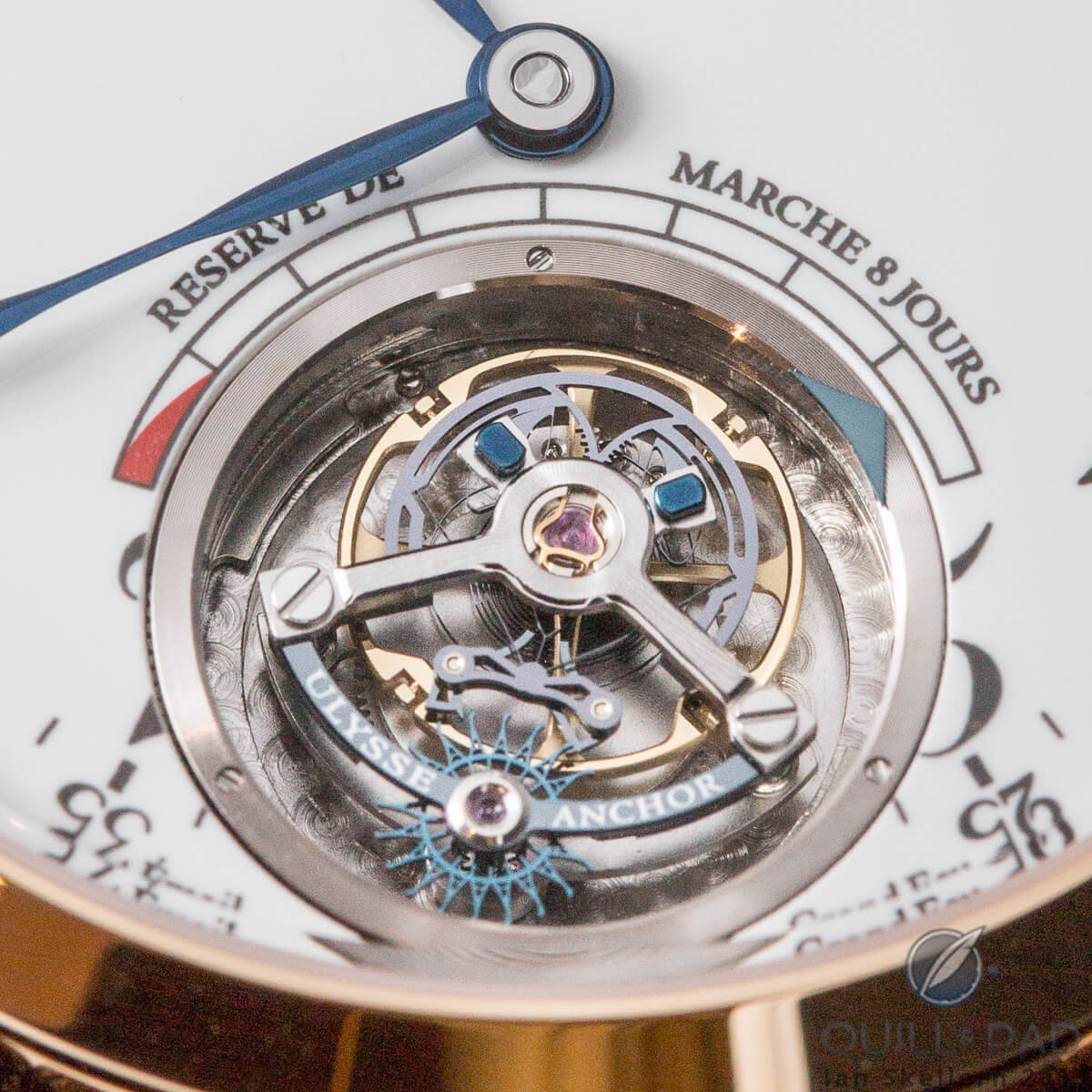 Close up look at the tourbillon and escapement of the Ulysse Nardin Anchor Tourbillon