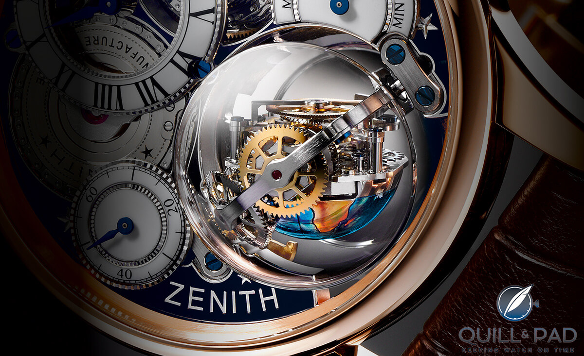 A close-up look at the gimbaled escapement of the Zenith Academy Christophe Colomb Hurricane Grand Voyage II