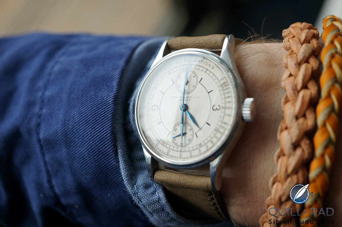 Patek Philippe Monopusher Reference 130 from 1927 on the wrist (estimate CHF 1 – 2 million)