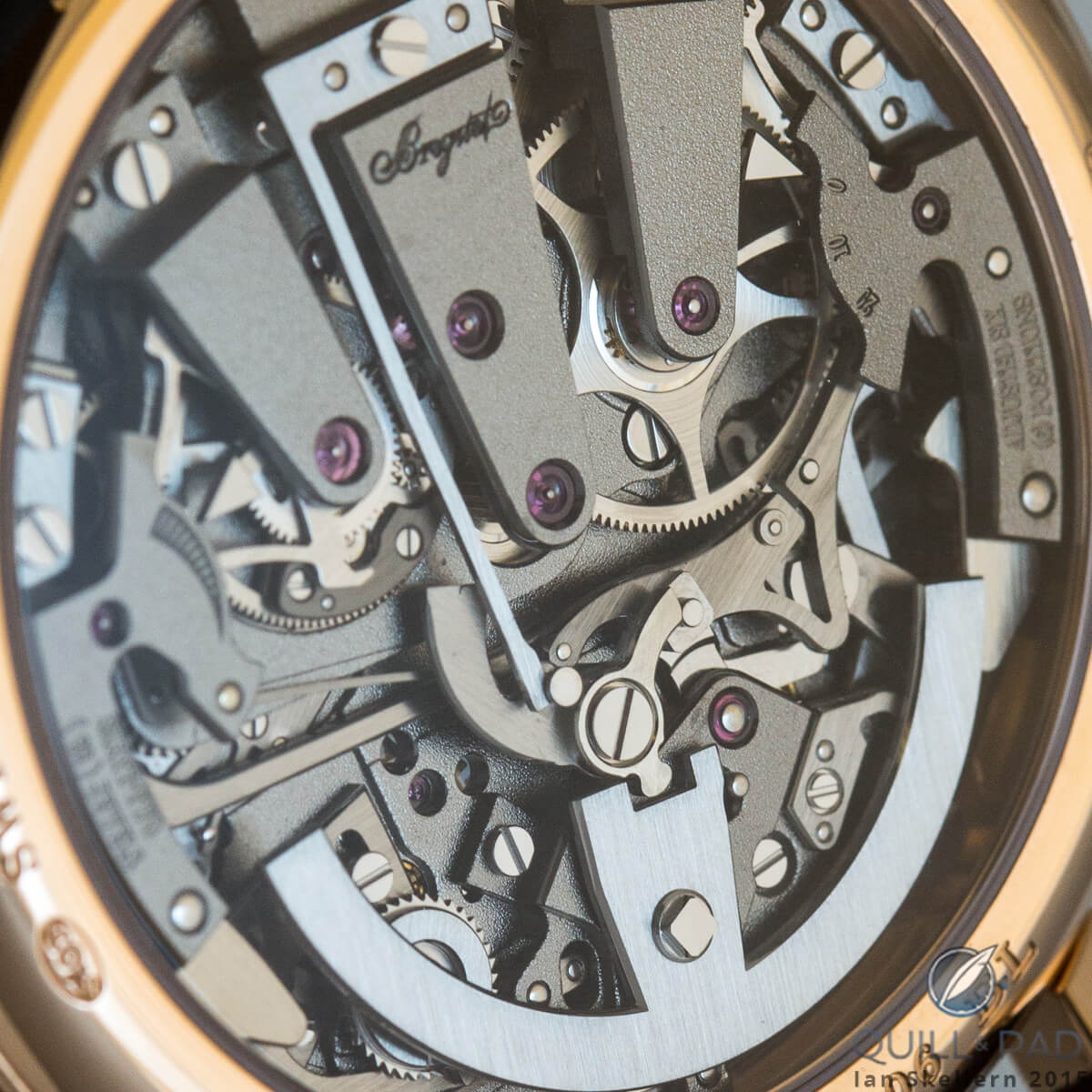 View through the display back of the Breguet 7077 La Tradition Independent Chronograph