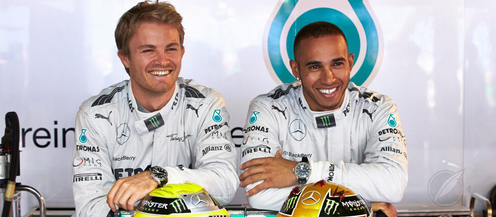 Smiling all the way to the bank: IWC ambassadors Nico Rosberg and Lewis Hamilton