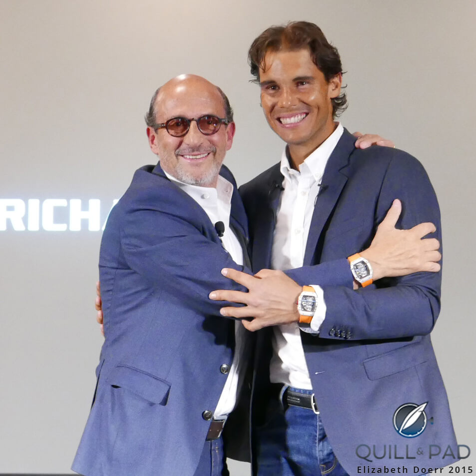 Richard Mille (left) and Rafael Nadal at the Paris press conference announcing the RM 27-02
