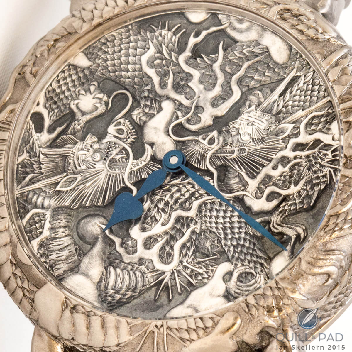 A close-up look at the intricately engraved dial of the Speake-Marin Kennin-ji Temple Masters Project