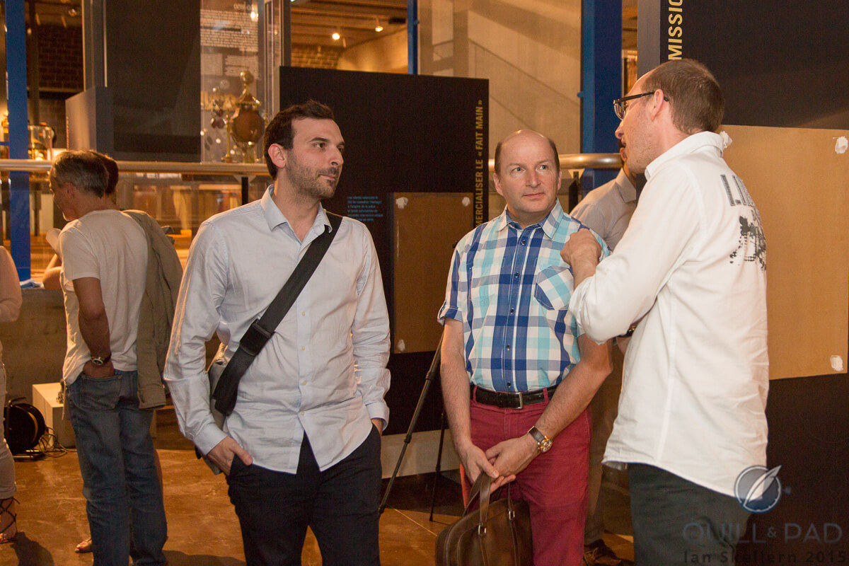 AHCI candidate Raúl Pagès (left) in discussion with AHCI members Kari Voutilainen and Marc Jenni at the MIH museum