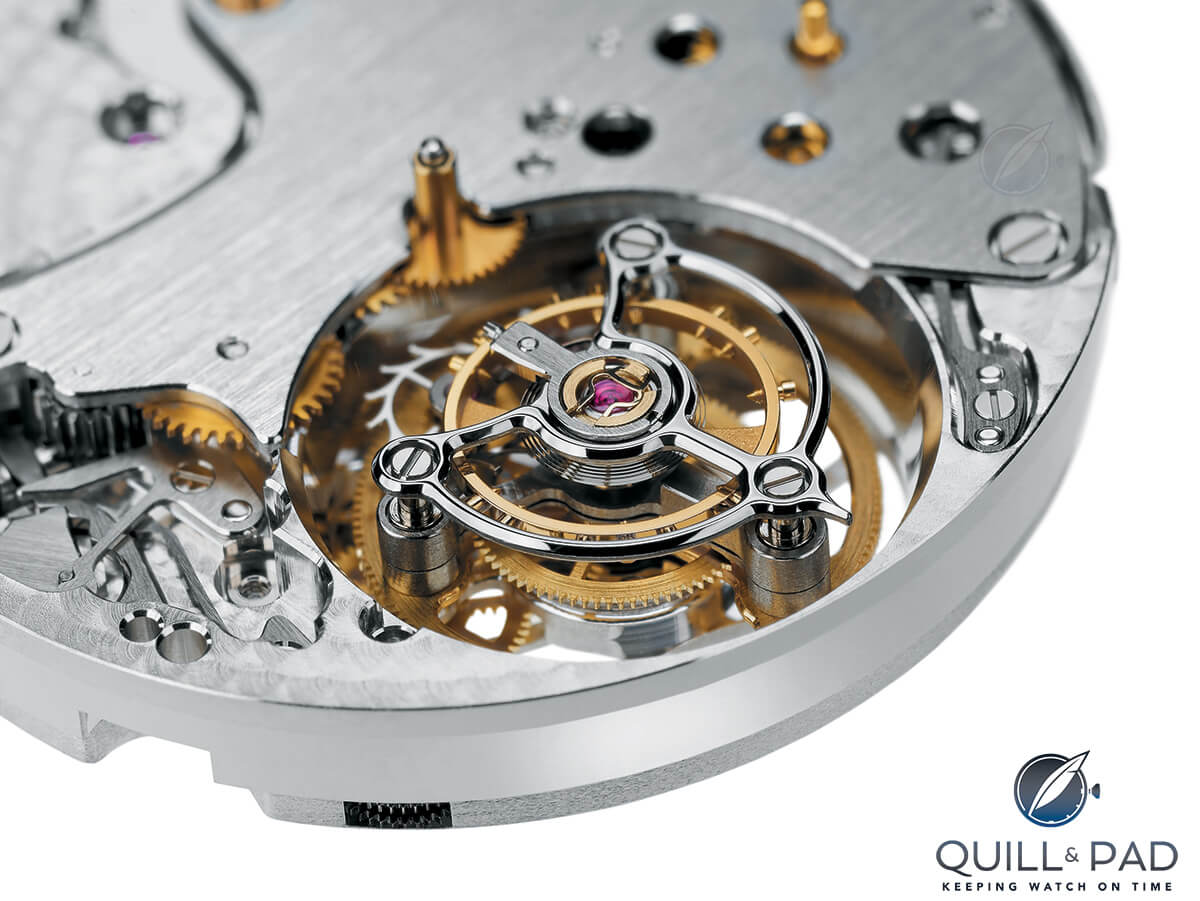The beautifully finished carrousel regulator in the Blancpain L-evolution Tourbillon Carrousel