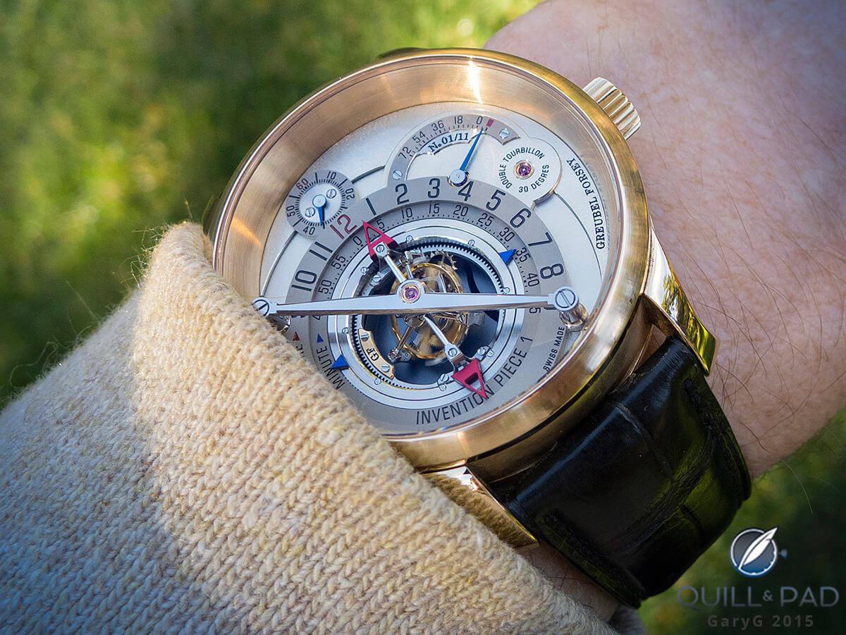 Greubel Forsey Invention Piece 1 on the wrist in natural light