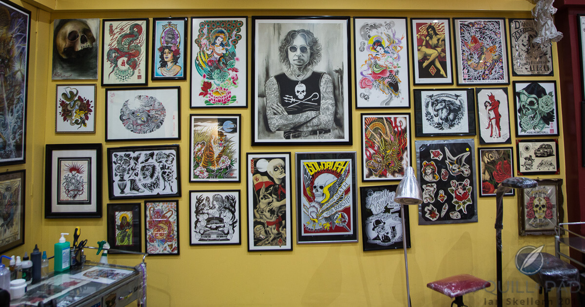 See anything you like? The inspiration wall at Mo Coppoletta's The Family Business tattoo parlor