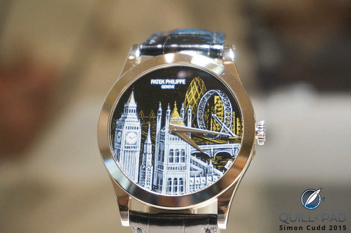 Patek Philippe's London Monuments Reference 5089G-040 captivates with splendid grisaille enamel on the dial