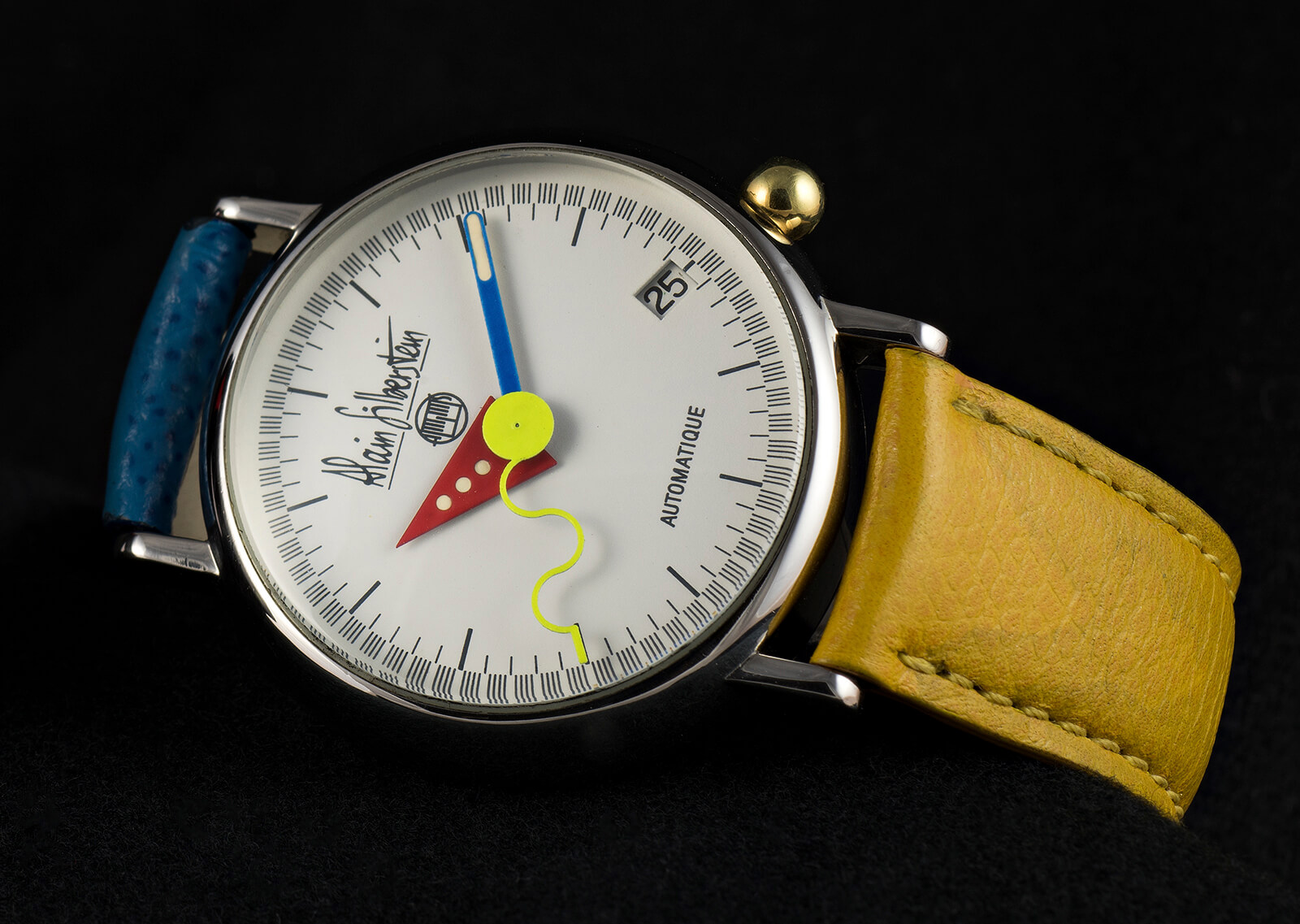 Early Alain Silberstein three-handed watch with date in stainless steel