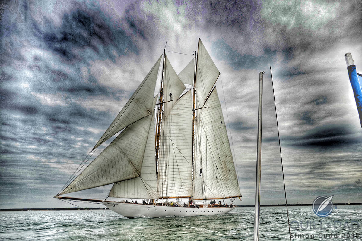 ‘Eleonora,’ a vintage gaff-rigged schooner, with full sails up