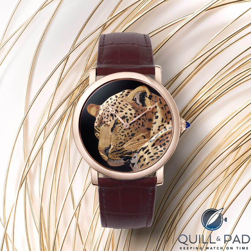 Rotonde de Cartier watch with damascened panther motif from SIHH 2015: this 50-piece limited edition is powered by manually wound Caliber 9601 MC