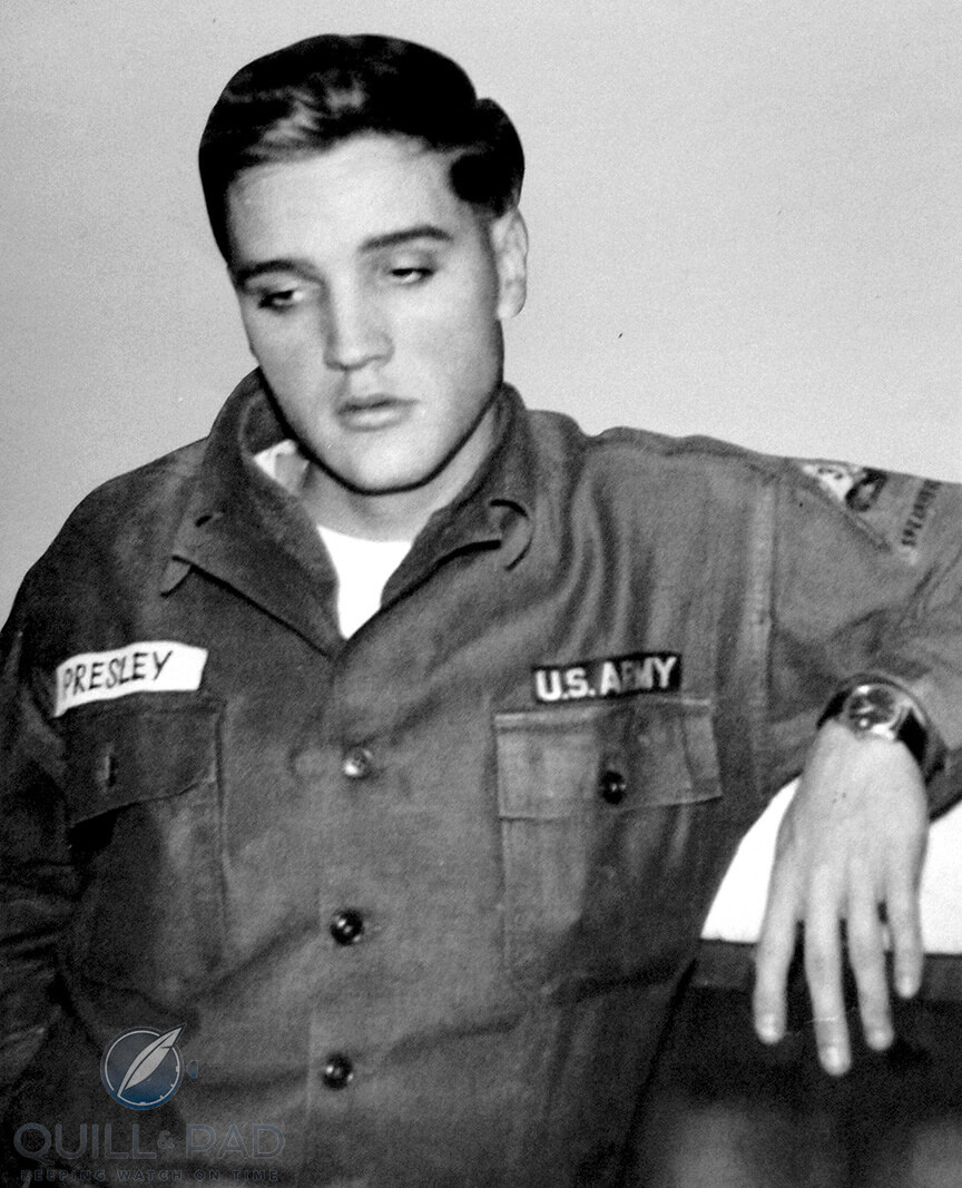 Elvis Presley wearing the Omega Constellation in army fatigues
