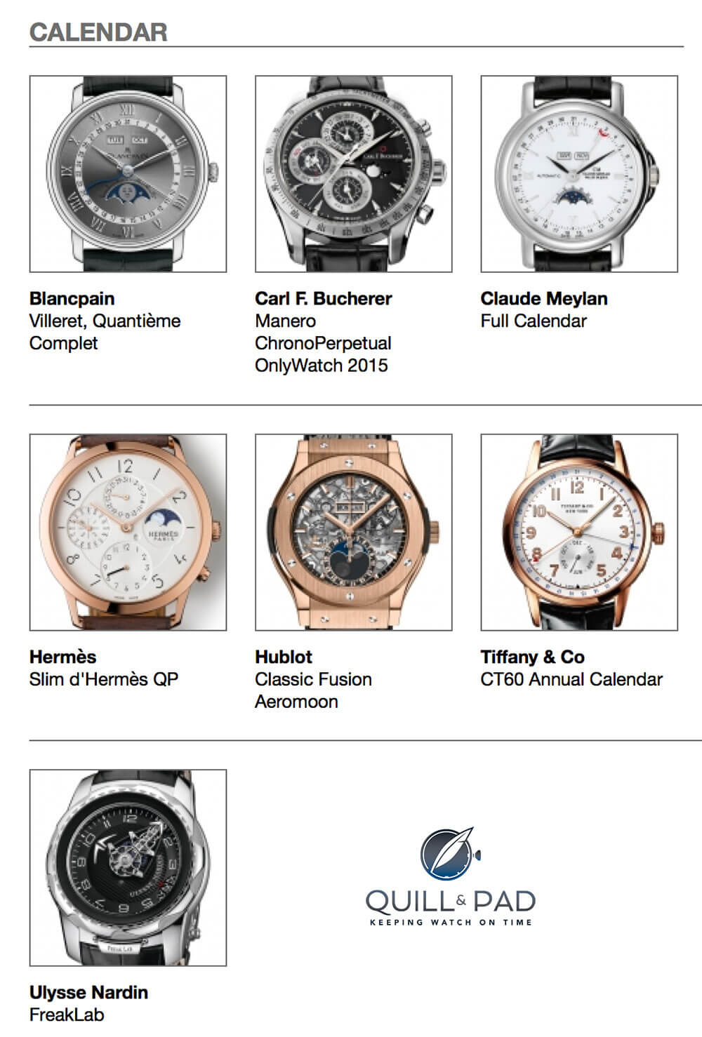 Calendar watches entered in the 2015 Grand Prix d’Horlogerie de Genève