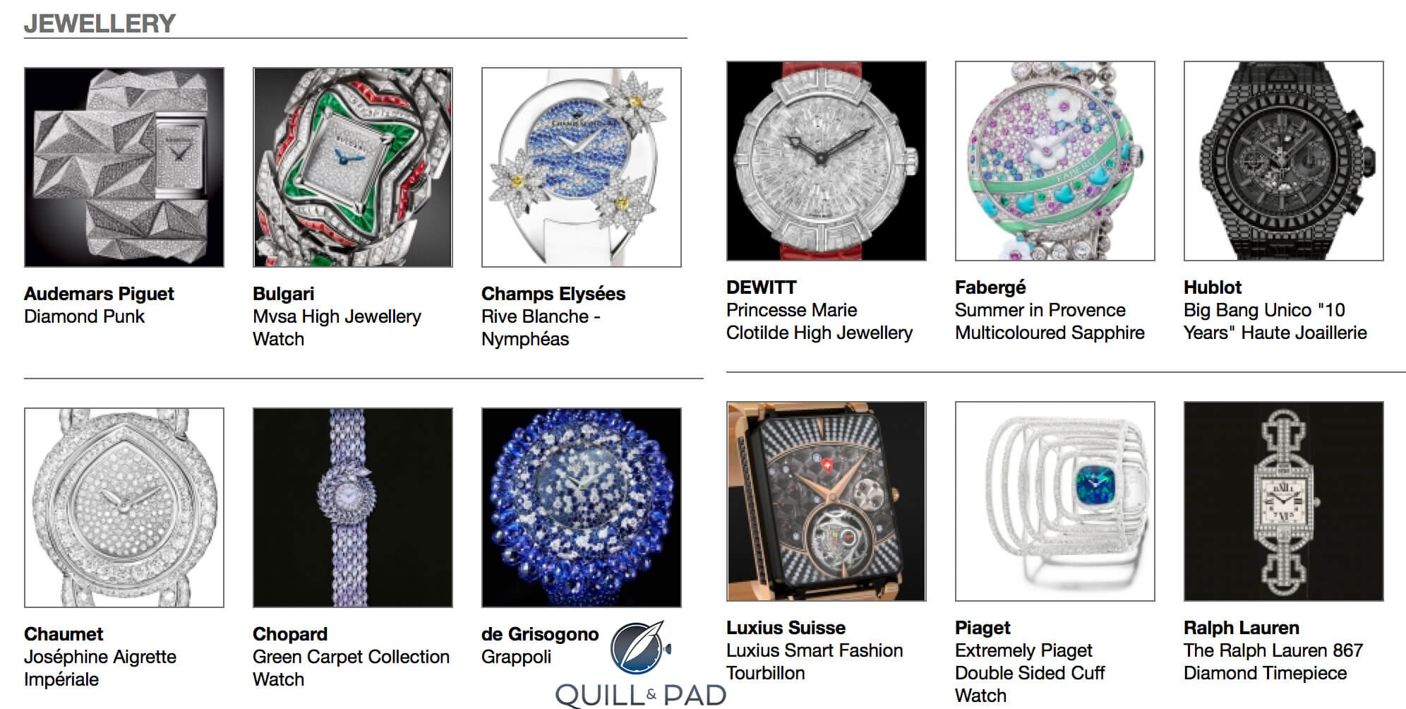 Jewellery watches entered in the 2015 Grand Prix d’Horlogerie de Genève