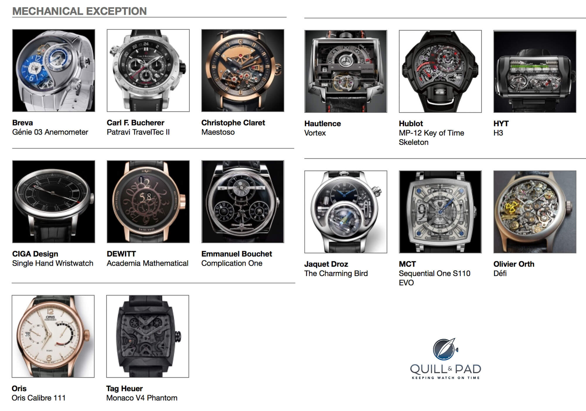 Mechanical Exception watches entered in the 2015 Grand Prix d’Horlogerie de Genève