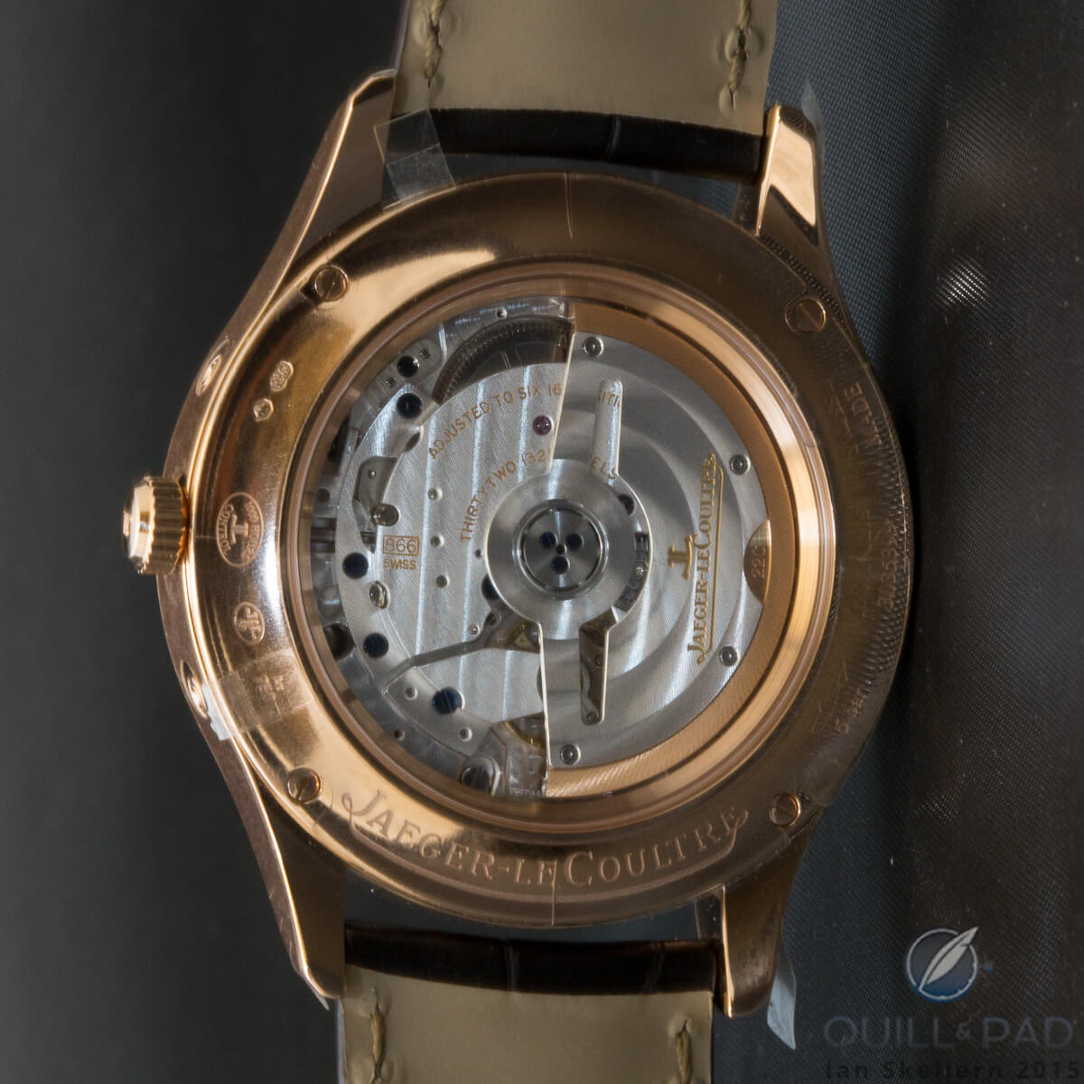 View through the display back of the Jaeger-LeCoultre Master Calendar Meteorite to automatic Caliber 866
