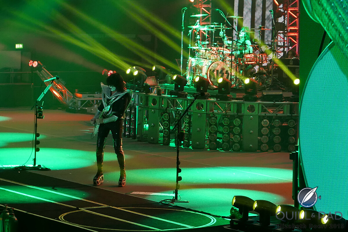 Eric Singer on the drums and Tommy Thayer on guitar with Kiss during a 2015 concert in Leipzig, Germany