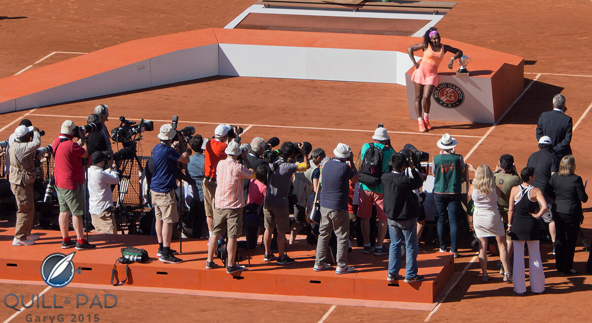 Say “fromage”: Serena Williams poses for the press at Roland Garros 2015