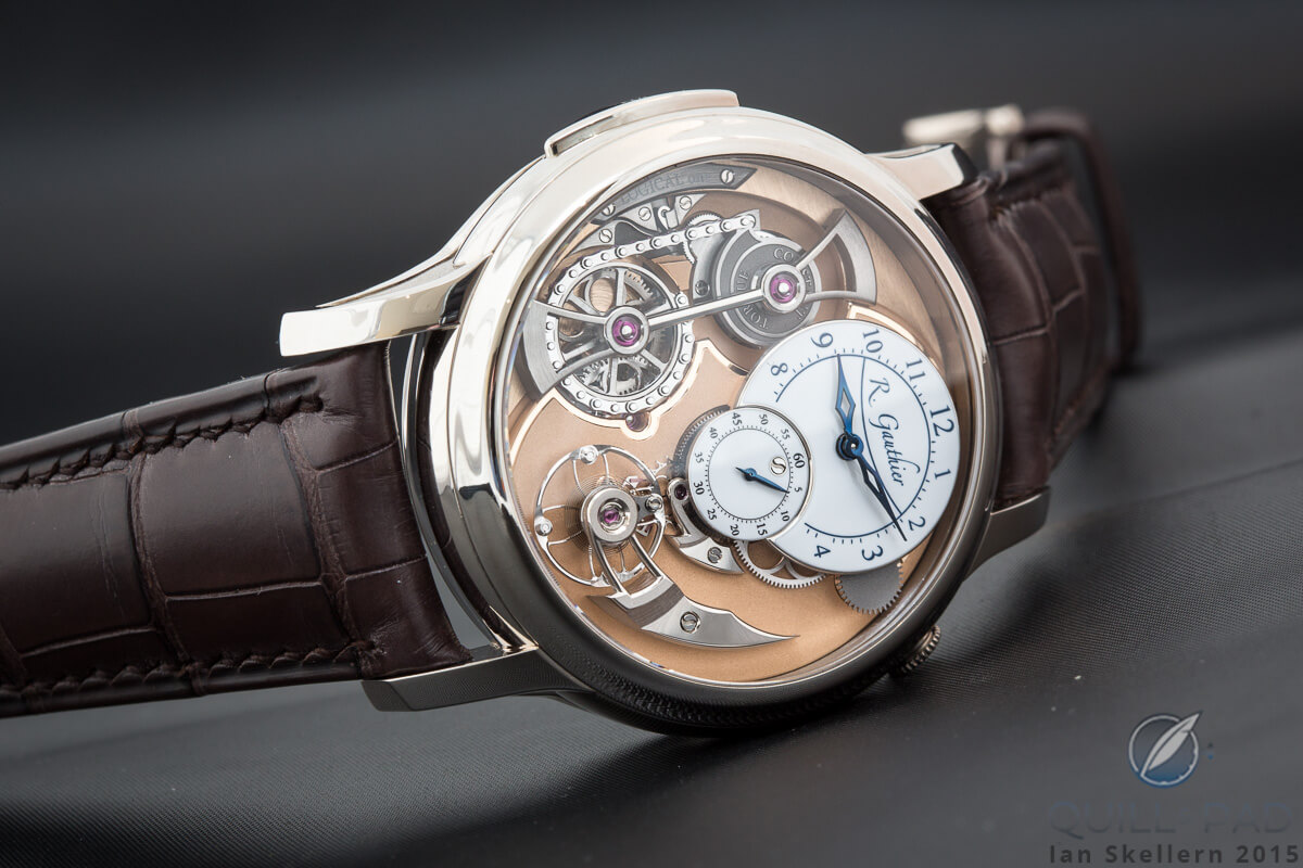 Romain Gauthier Logical One in platinum with white enamel dials