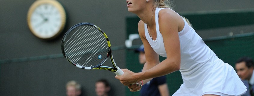 Caroline Wozniacki playing at Wimbledon