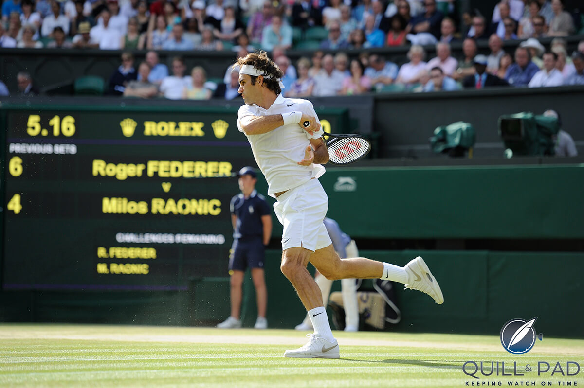 Two Rolex ambassadors playing against each other at Wimbledon 2014: Roger Federer defeated Milos Raonic