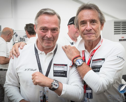 Chopard's Karl-Friedrich Scheufele (left) and Jacky Ickx_wearing matching Superfast Chrono Porsche 919 Jacky Ickx models