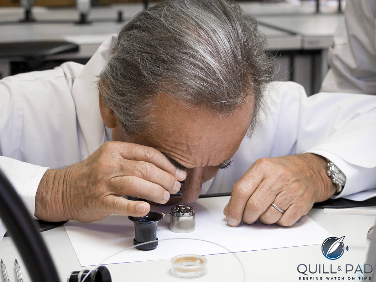 Jacky Ickx examining the Chopard Superfast movement