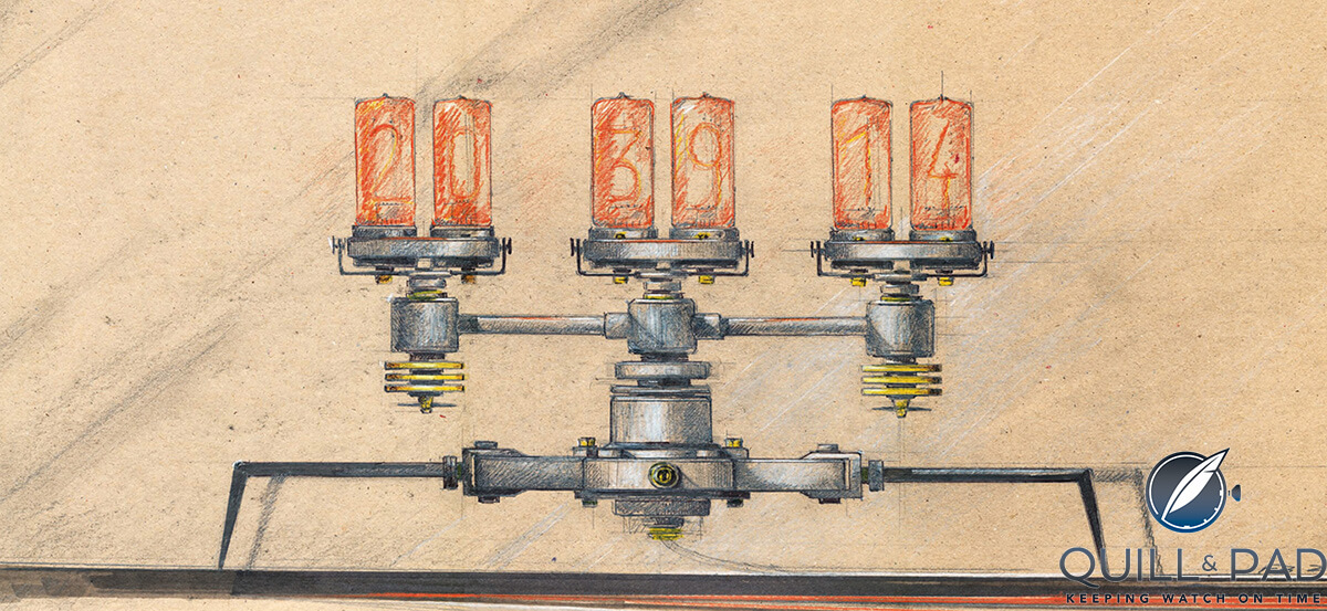 An early sketch by Frank Buchwald of the MB&F Nixie Machine