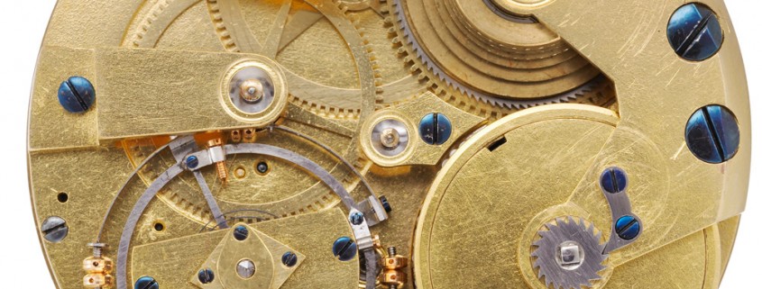 The movement from the Ferdinand Berthoud pocket watch from 1806, which is on display at Chopard’s L.U.C.eum in Fleurier