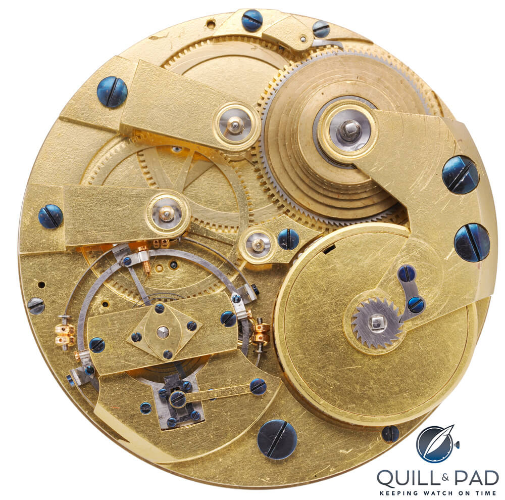 The movement from the Ferdinand Berthoud pocket watch from 1806, which is on display at Chopard’s L.U.C.eum in Fleurier